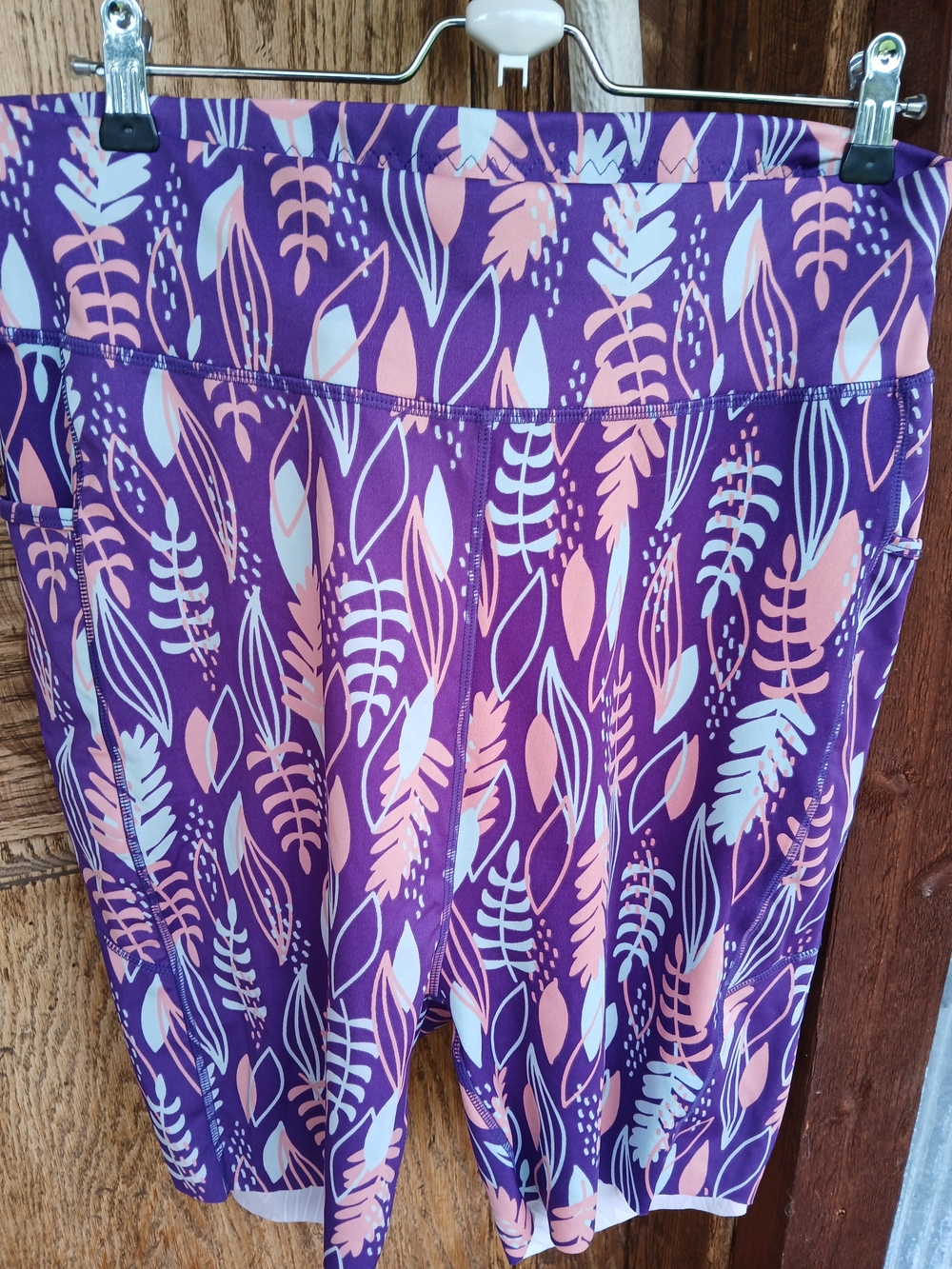 POP Fit high-waisted shorts Pink And Purple Botanical Leaf Pattern Womens 2XL
